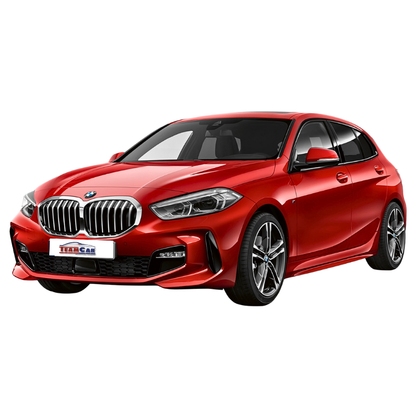 Red BMW Seria 1 F40 (2019–prezent) on a white background