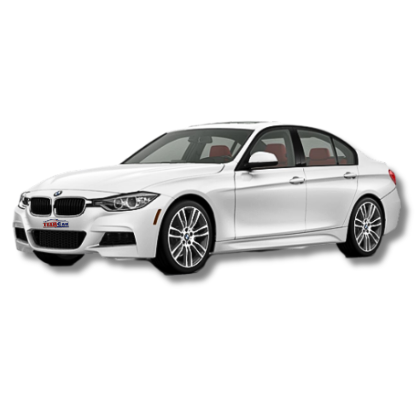 White BMW Seria 3 F30 (2012–2019) on a white background
