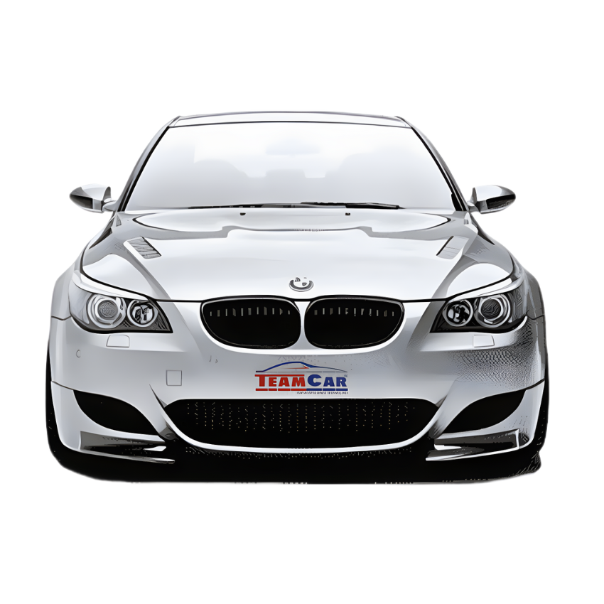 Front view of a silverBMW Seria 5 E60 (2003–2010) car with a clear background