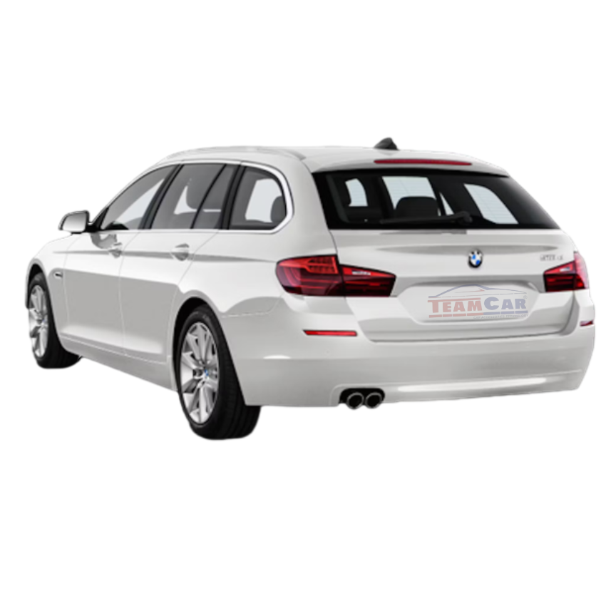 White BMW 5 Series Touring (F11) with 'TeamCar' logo on a white background
