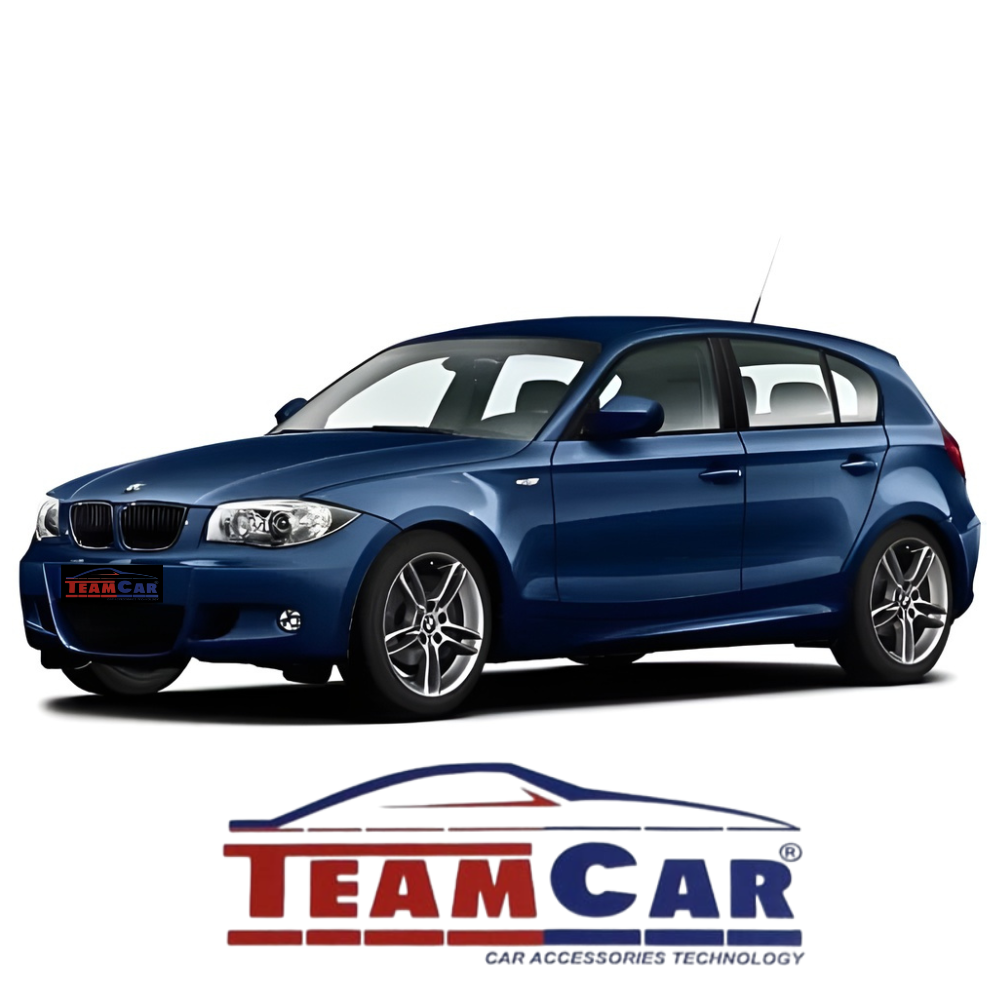 Blue BMW Seria 1 E87 (2004–2011) with Team Car logo on a white background