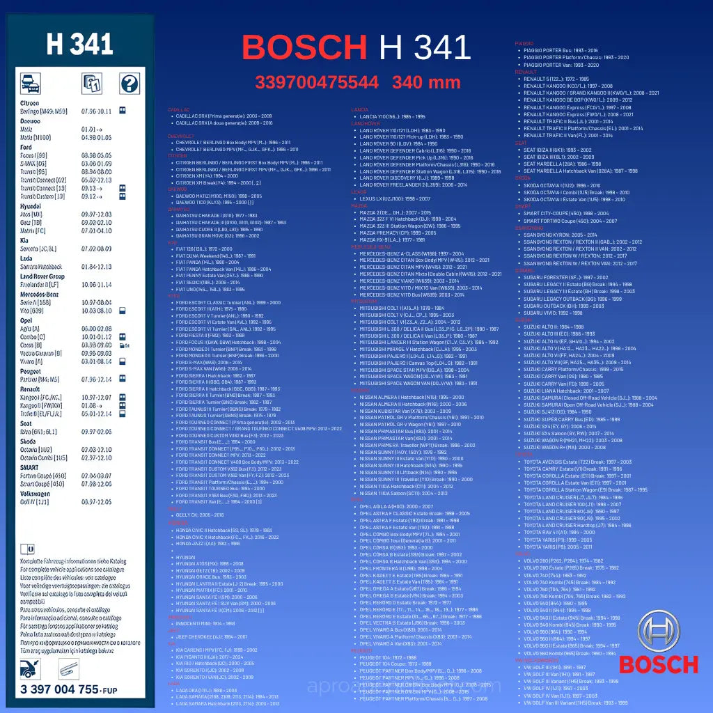 Bosch H341 lista compatibilitate modele auto