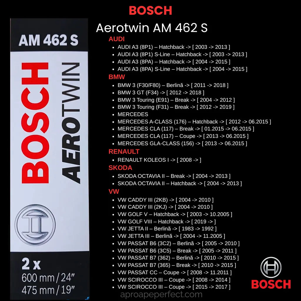 Bosch Aerotwin AM 462 S - lista compatibilități