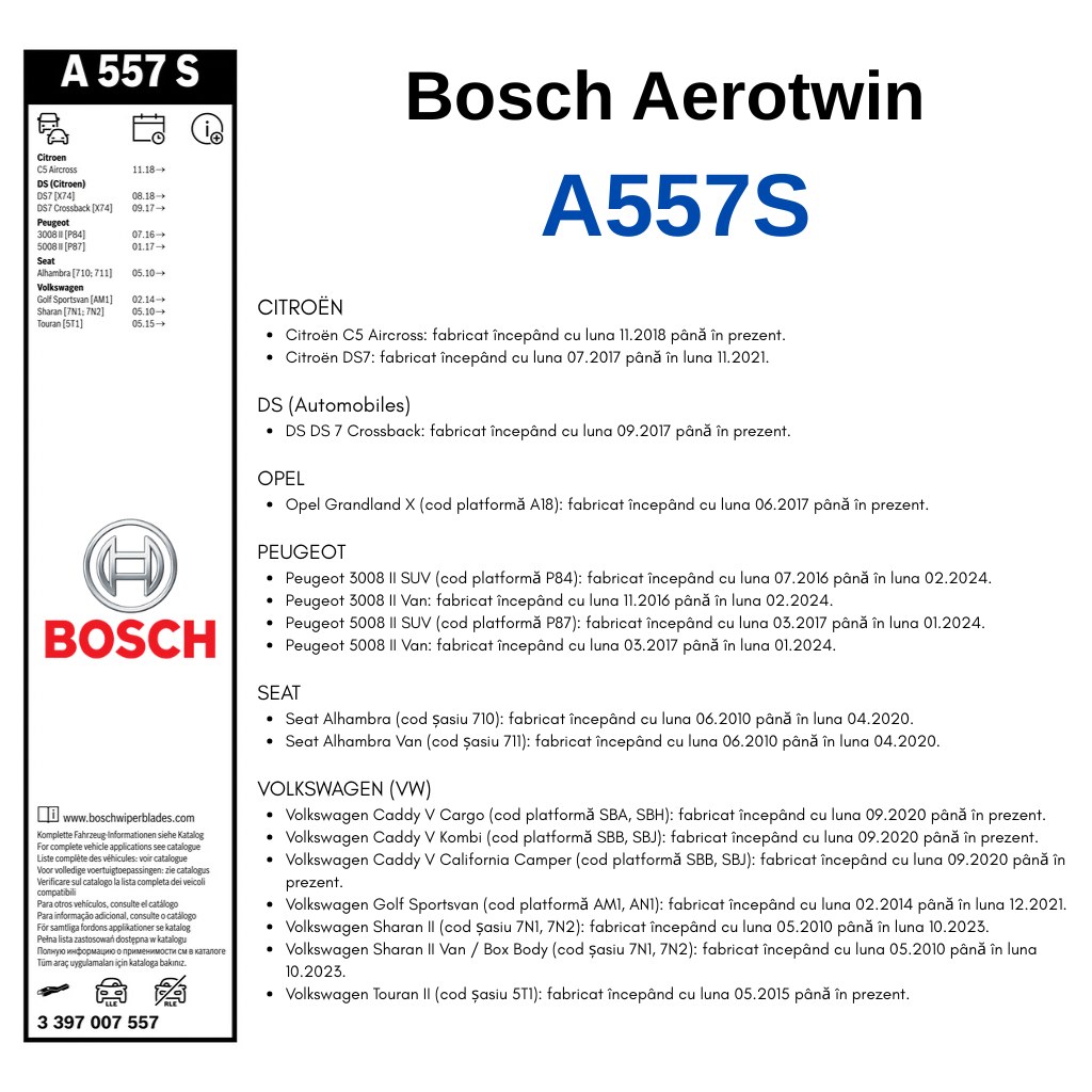 Modele compatibile BOSCH Aerotwin A557S