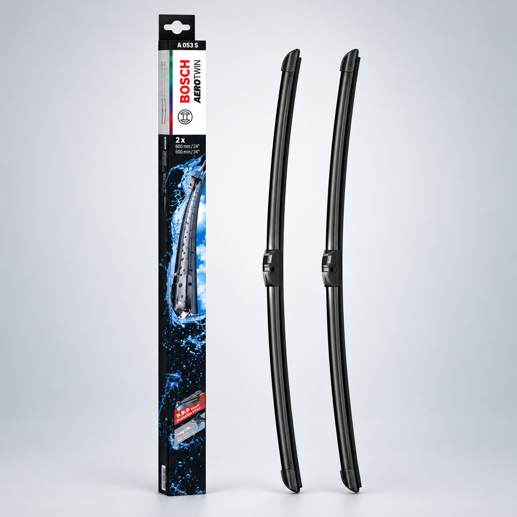 Set Bosch Aerotwin A053S cu două ștergătoare de 600 mm lângă ambalaj