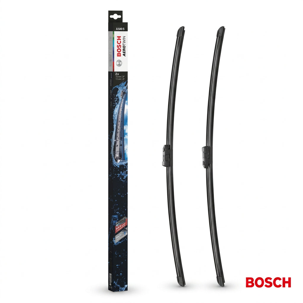 Ambalaj Bosch Aerotwin A640S alături de două ștergătoare de 725 mm