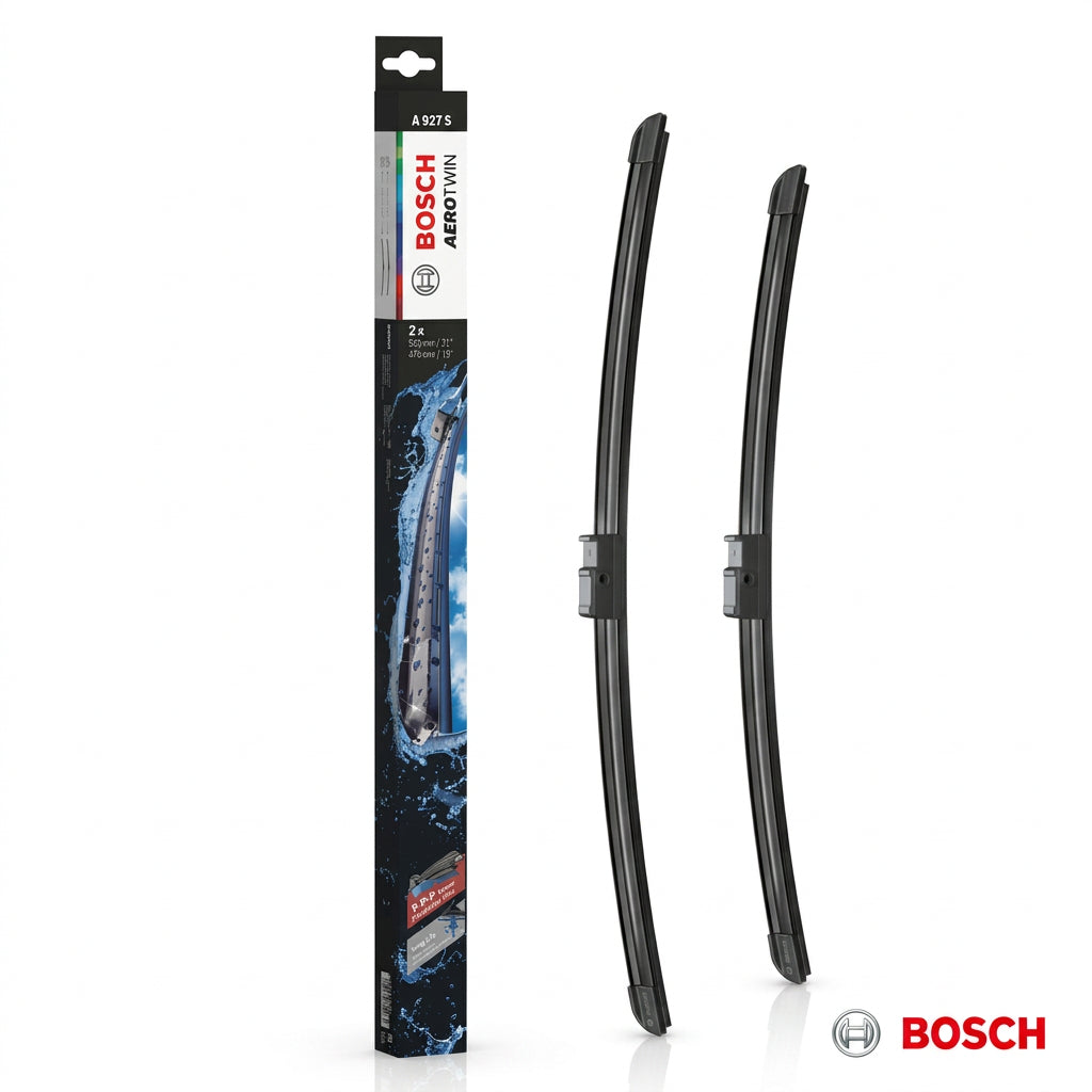Set de două ștergătoare Bosch Aerotwin A927S, 530 + 475 mm, alături de ambalaj