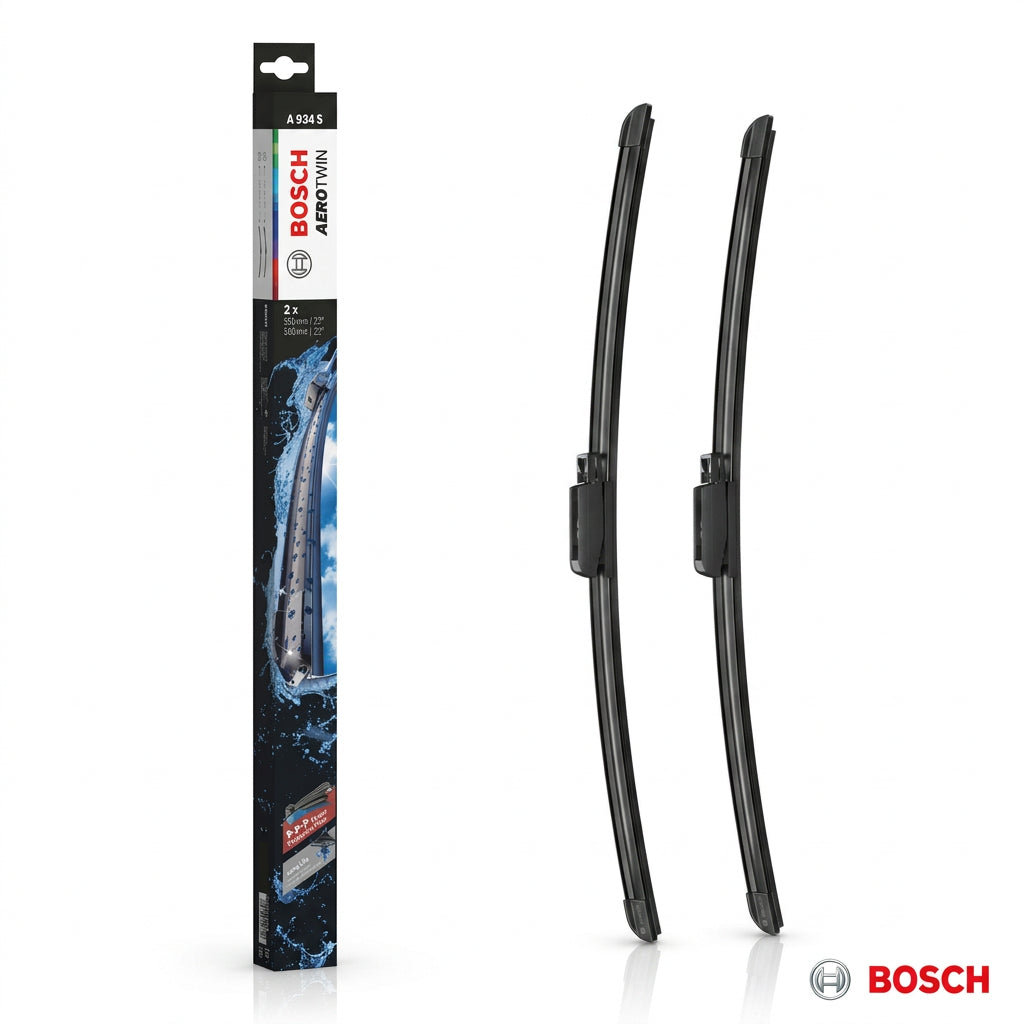 Set de două ștergătoare Bosch Aerotwin A934S, 550 + 550 mm, alături de ambalaj