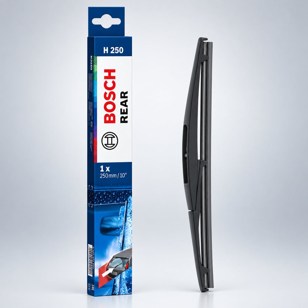 Ștergător Bosch Rear H250 de 250 mm alături de ambalajul individual