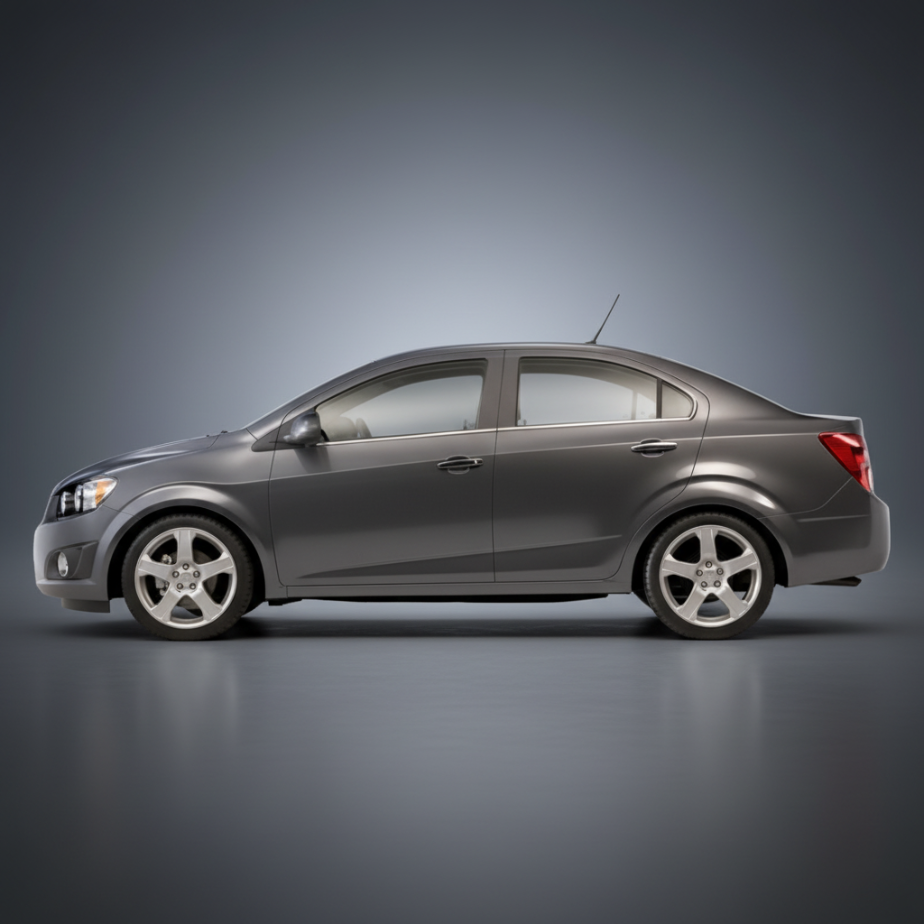 Side view of a gray car on a dark gray background