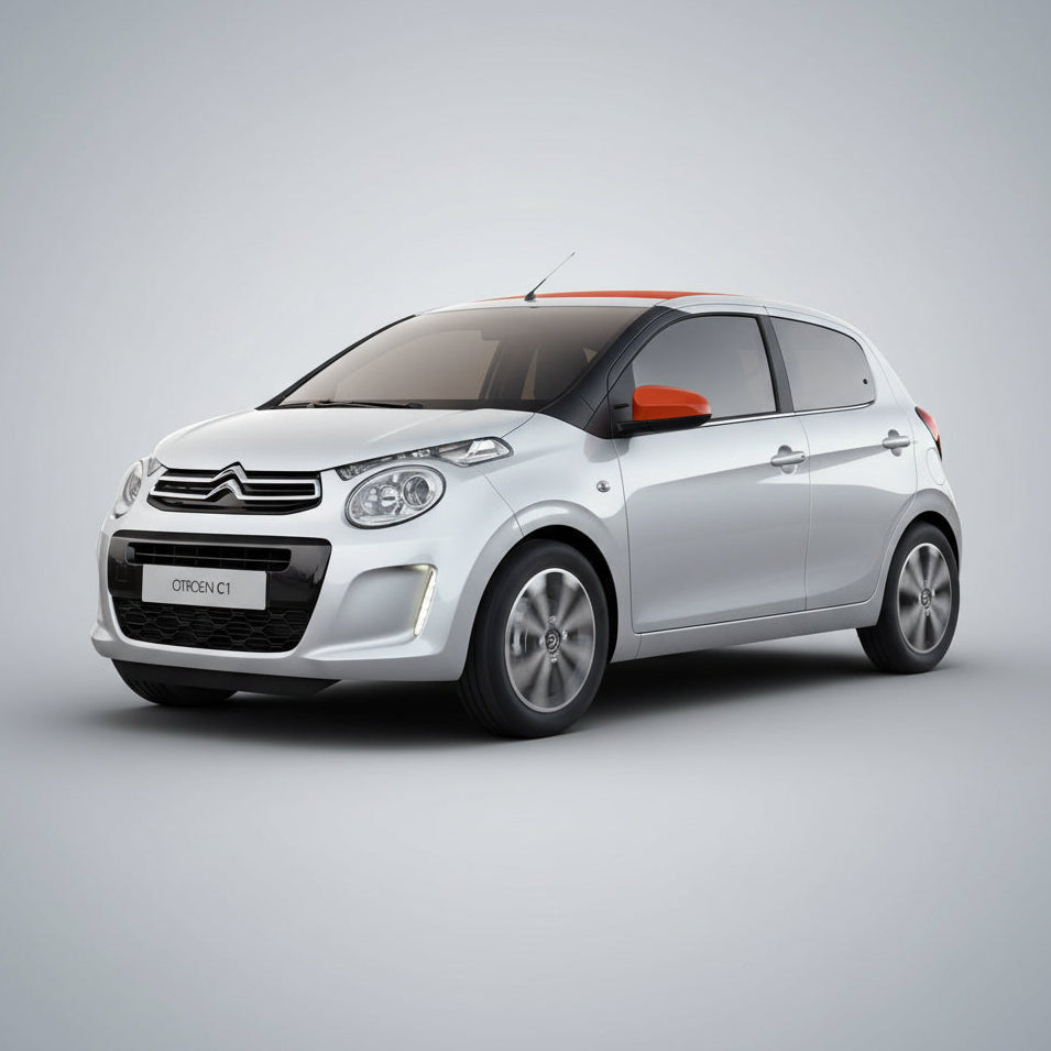 White car on a gray background