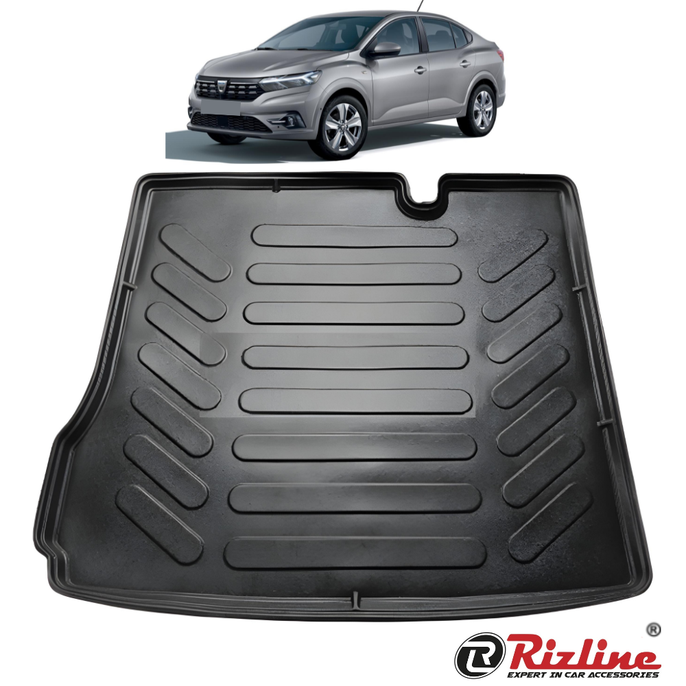 Car boot mat with a car in the background and Rizline logo.