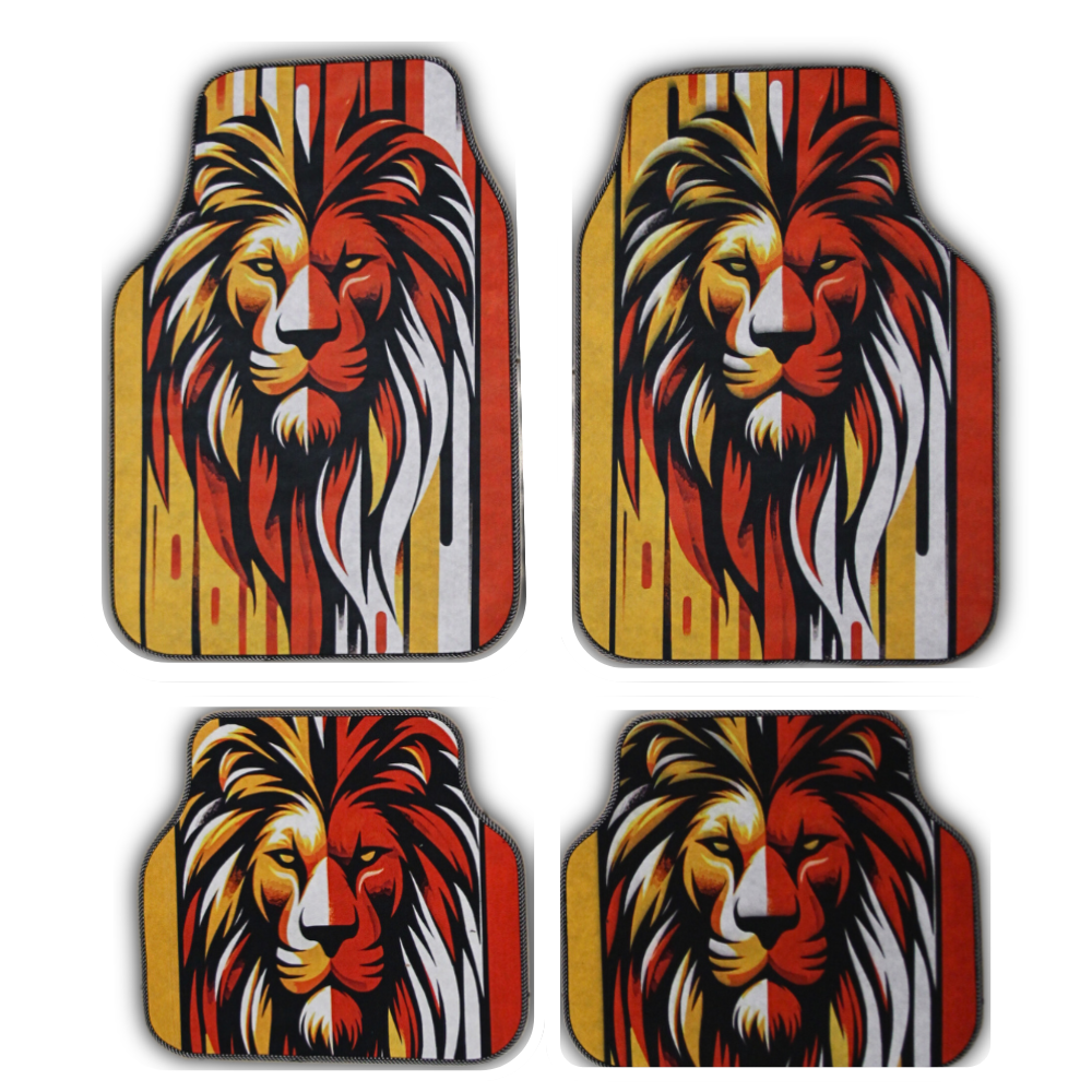 Covorase Auto Universale “Lion Power” – Design Tribal Rosu-Galben