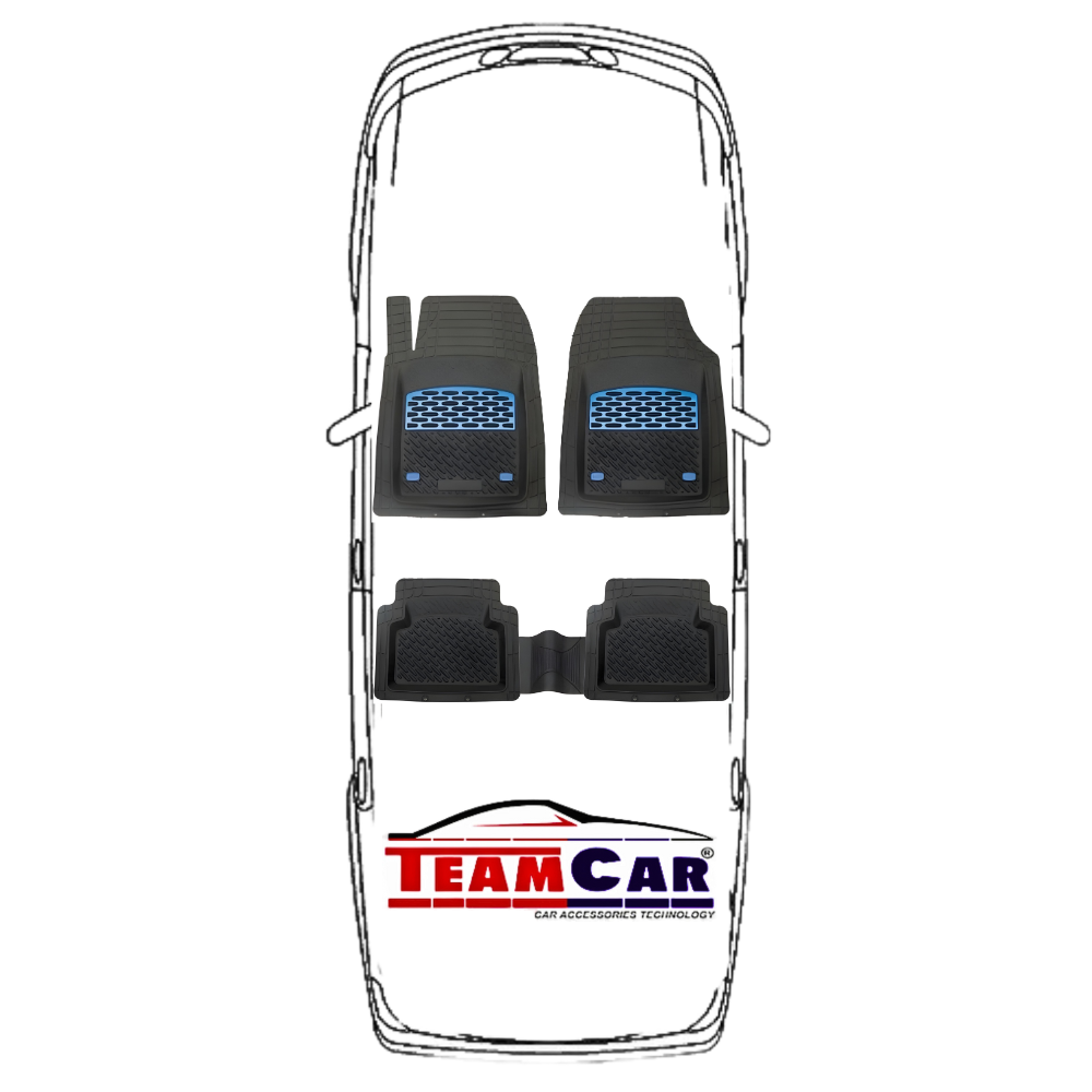 Covorase Auto Universale TEAMCAR® Safir - Set 5 Piese, Tava 3cm Blue