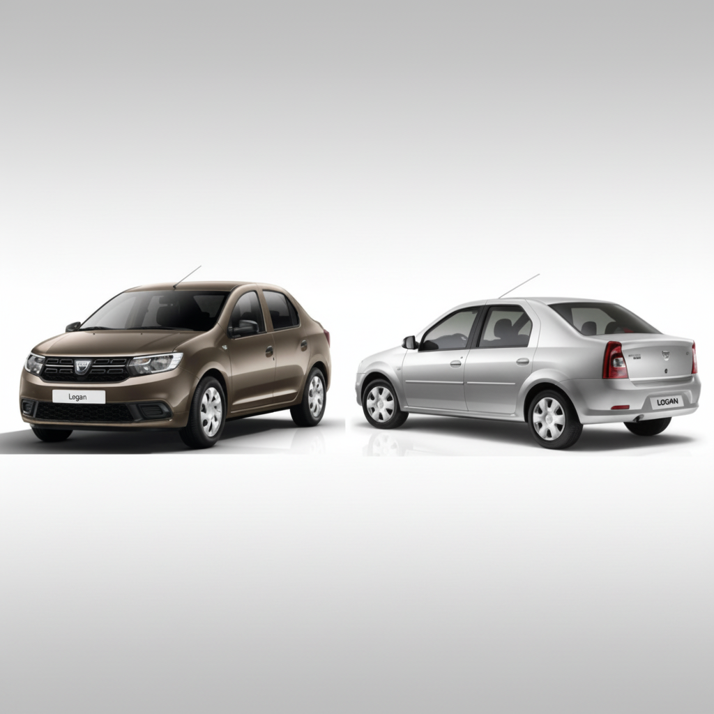 Two cars, one brown and one silver, on a light gray background