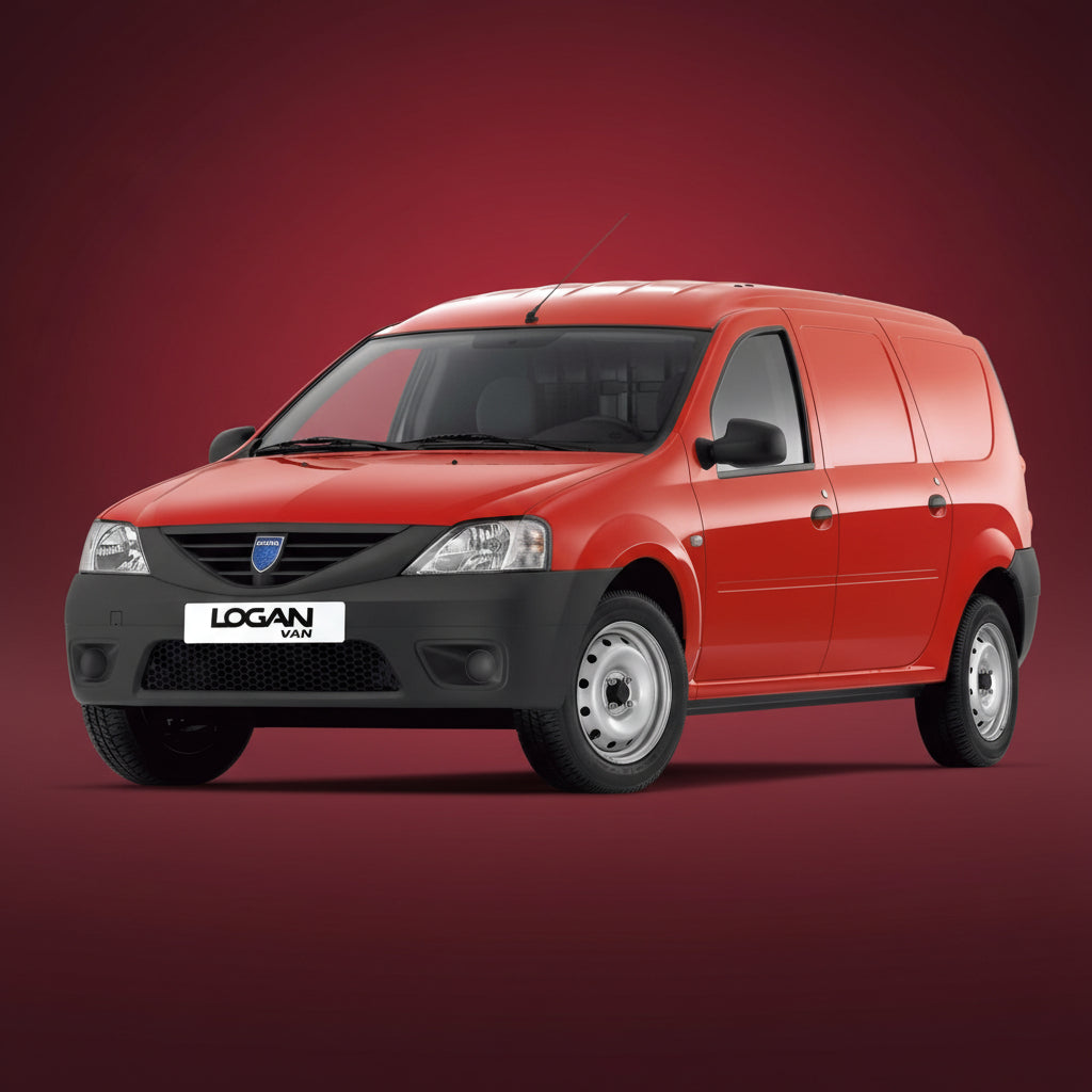 Red Dacia Logan van on a red background