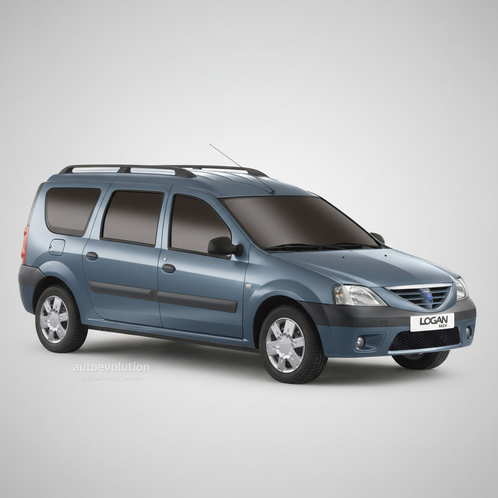 Blue Dacia Logan car on a white background