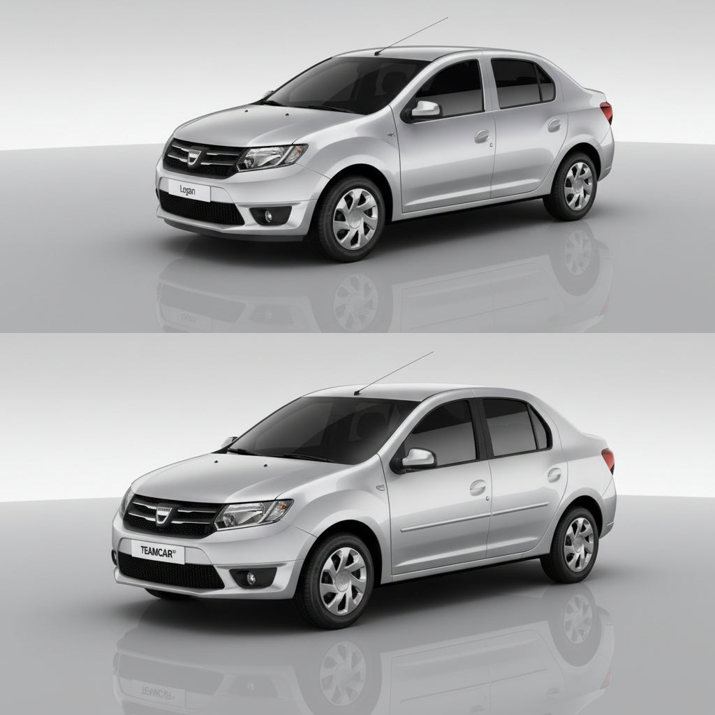 doua dacia logan argintii pe fundal gri