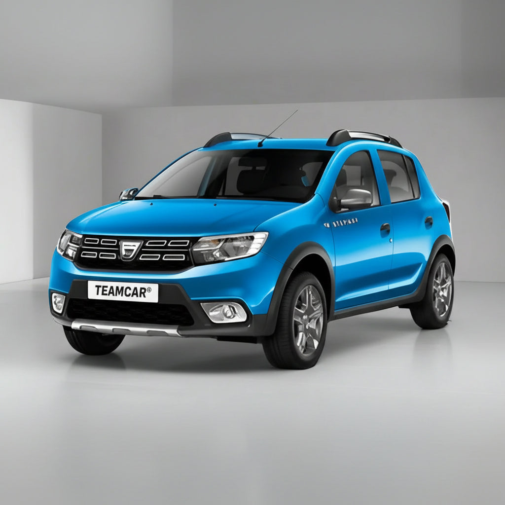 Blue Dacia Sandero II Stepway (2012–2020) on a gray background