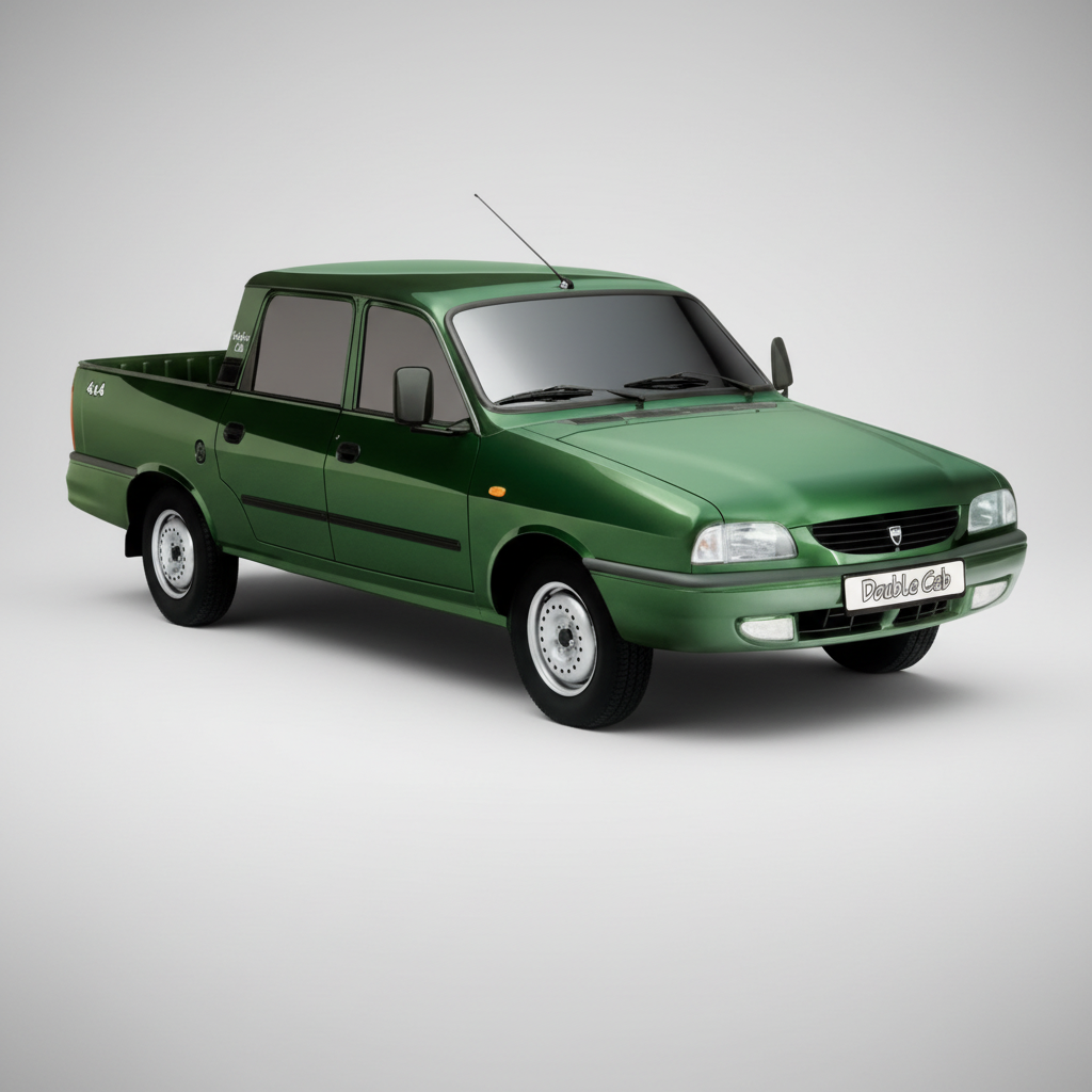 Green pickup truck on a white background