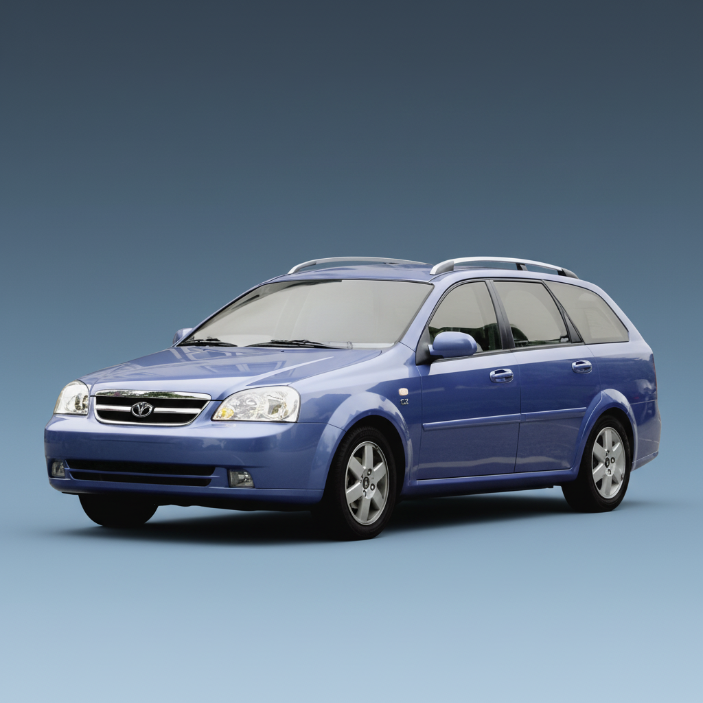 Blue Daewoo Nubira on a white background