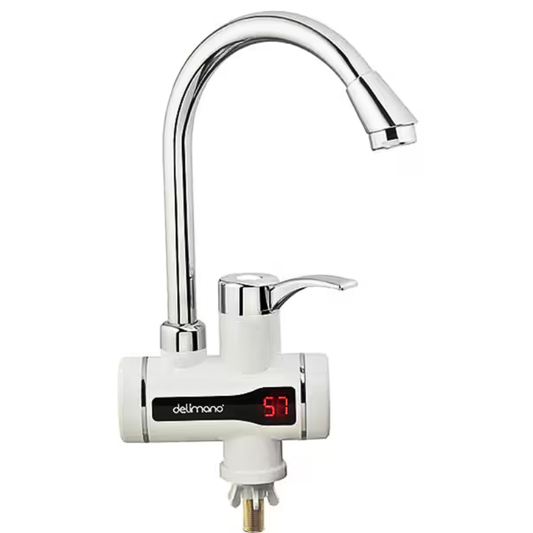 Chrome kitchen faucet Delimano with digital temperature display on a white background