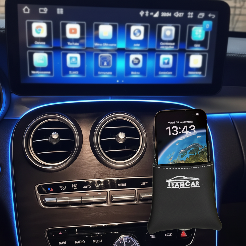 TeamCar Multifunktionaler Auto-Organizer aus Leder – Aufbewahrungstasche, Belüftungsgitter 