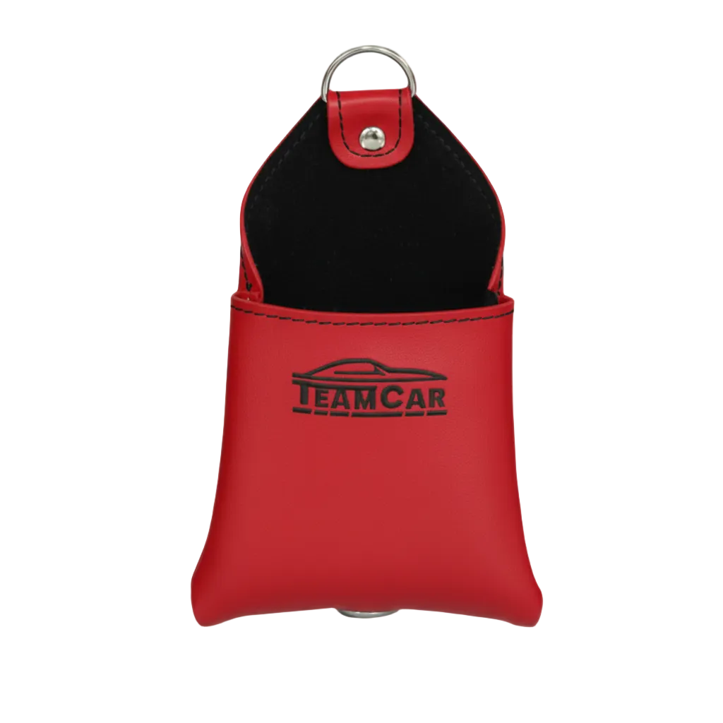 Red and black pouch with 'TeamCar' logo on a white background