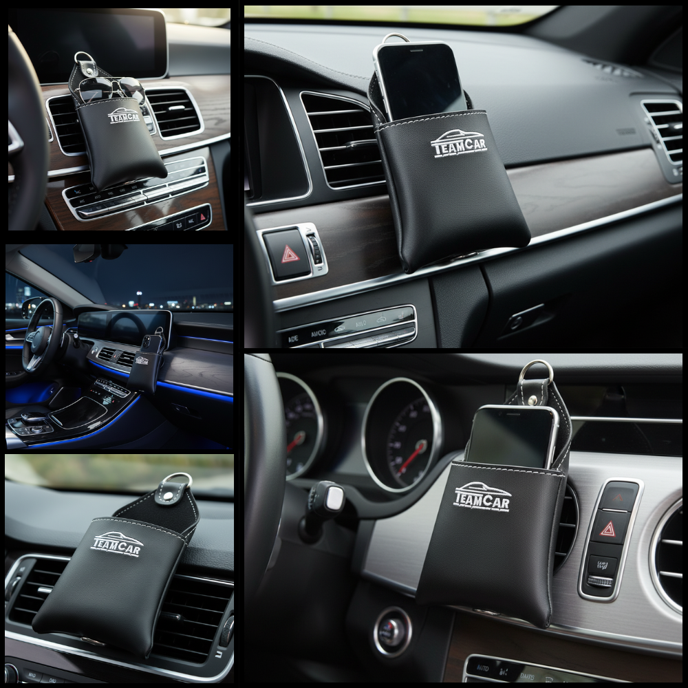 TeamCar Multifunktionaler Auto-Organizer aus Leder – Aufbewahrungstasche, Belüftungsgitter 