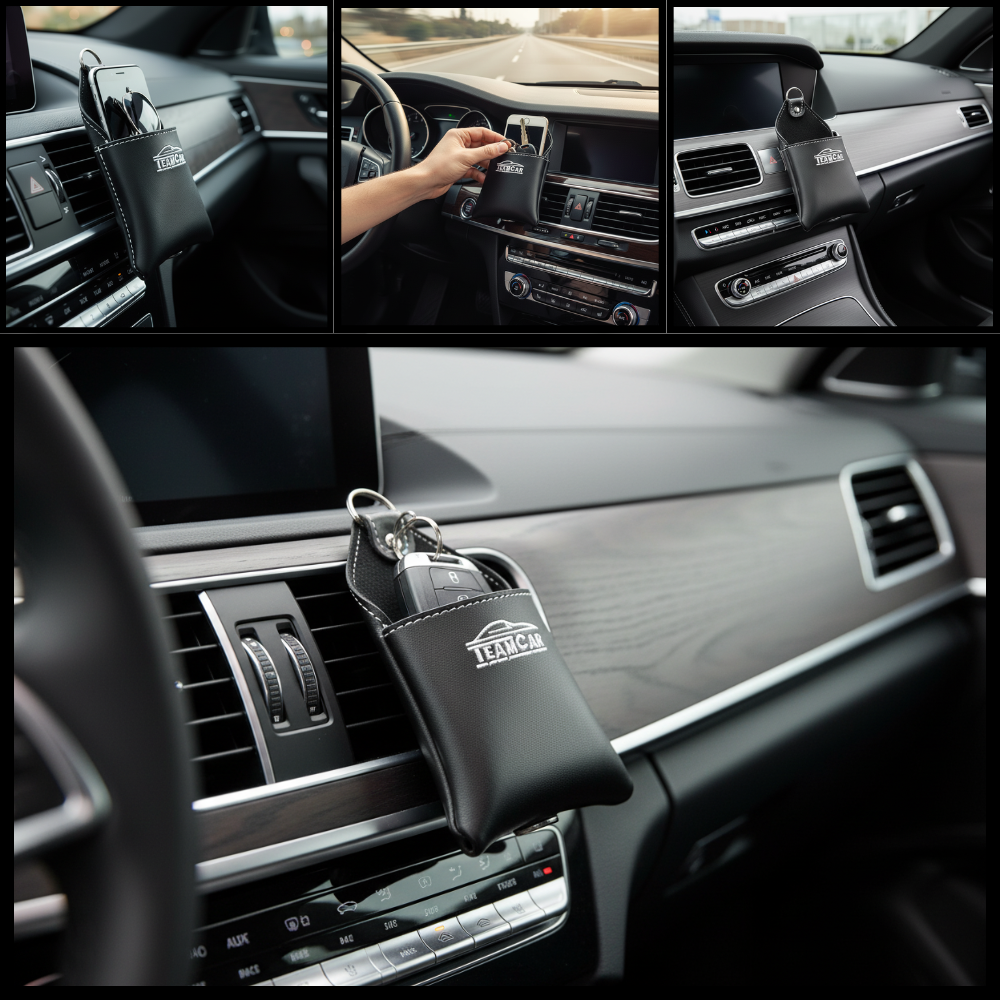 TeamCar Multifunktionaler Auto-Organizer aus Leder – Aufbewahrungstasche, Belüftungsgitter 