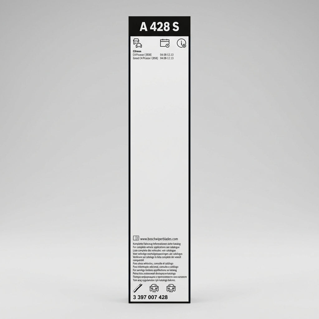 Etichetă ambalaj Bosch A428S cu aplicații și codul 3 397 007 428