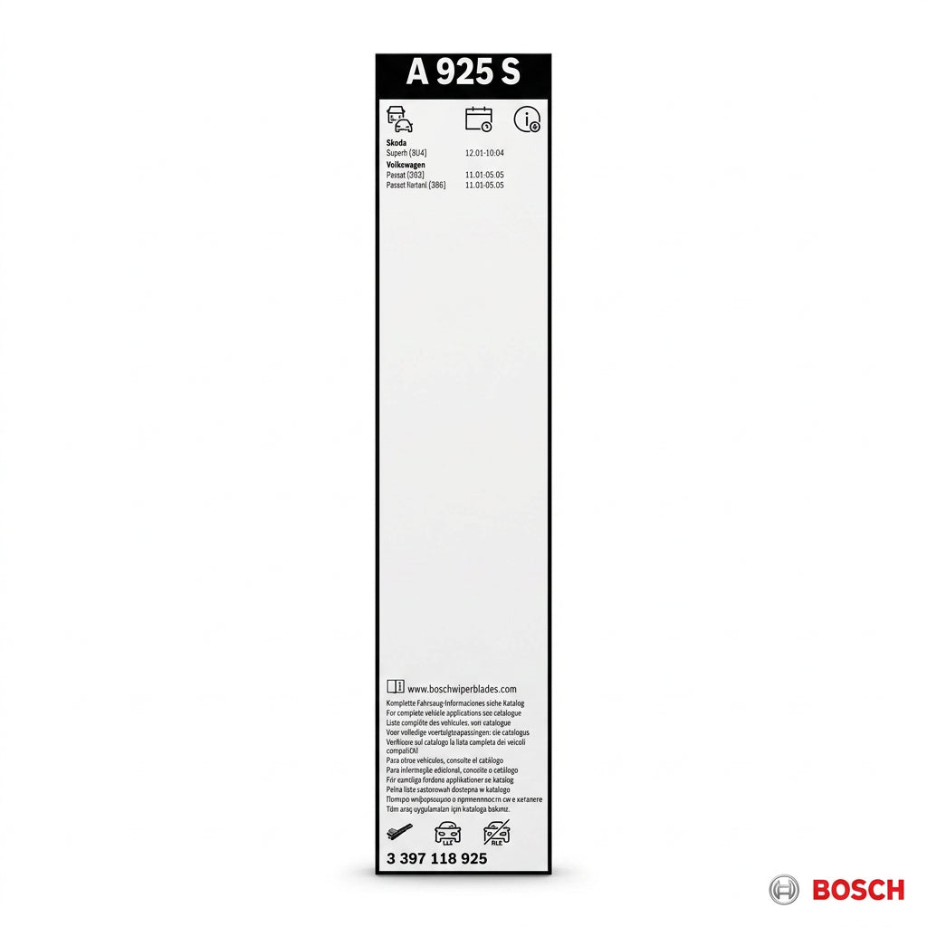 Eticheta setului Bosch Aerotwin A925S cu aplicațiile compatibile