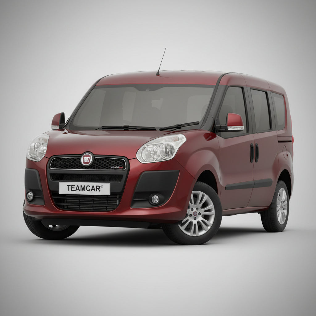 Fiat Doblo MPV roșu pe fundal gri.