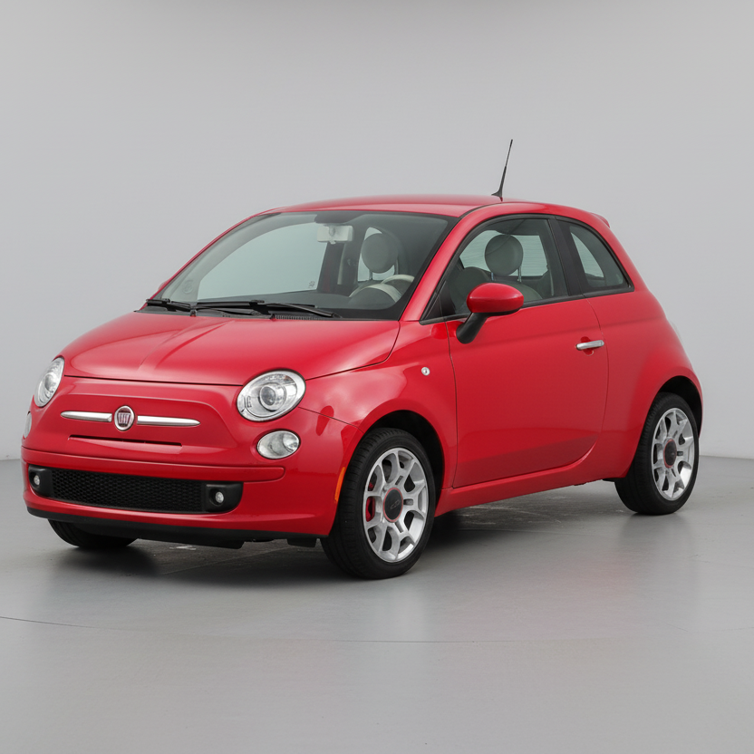 Red Fiat 500 2007-2016 car on a white background