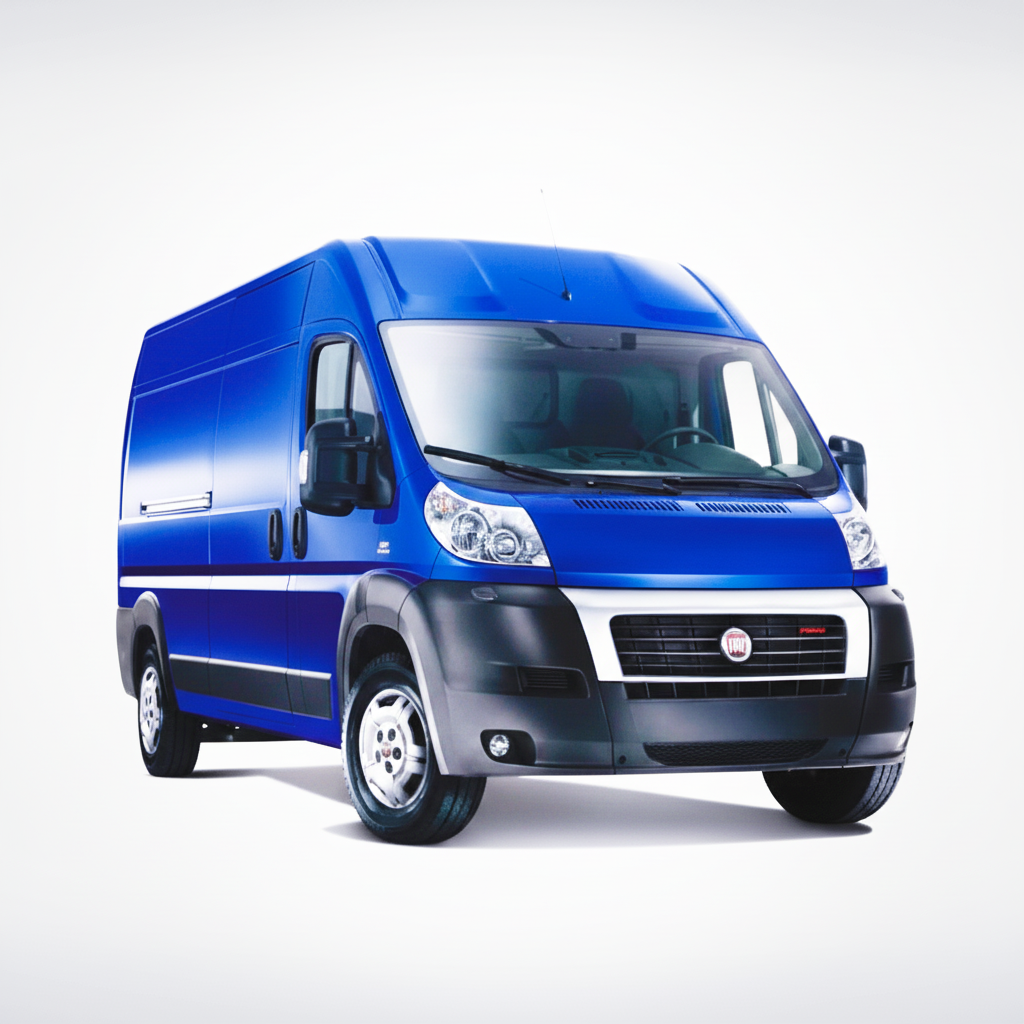 Blue van with a white background