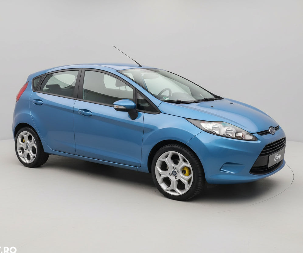 Blue Ford Fiesta VI Hatchback 5 uși (2008–2012) on a gray background