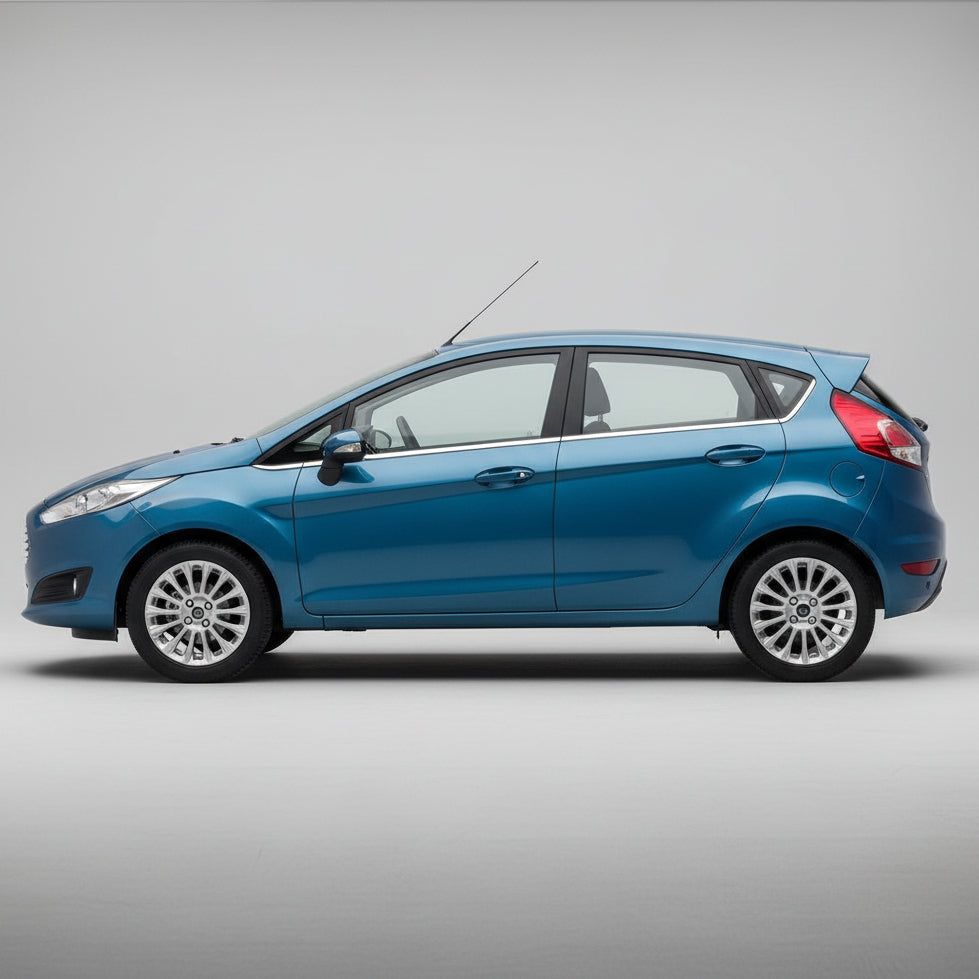 Blue Ford Fiesta VI Hatchback 5 uși (2013–2017) on a gray background