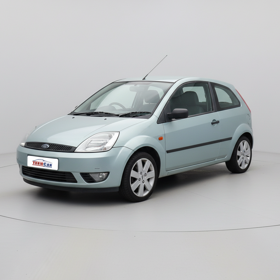 Light blue Ford Fiesta V 3 doors (2002–2005) car on a gray background