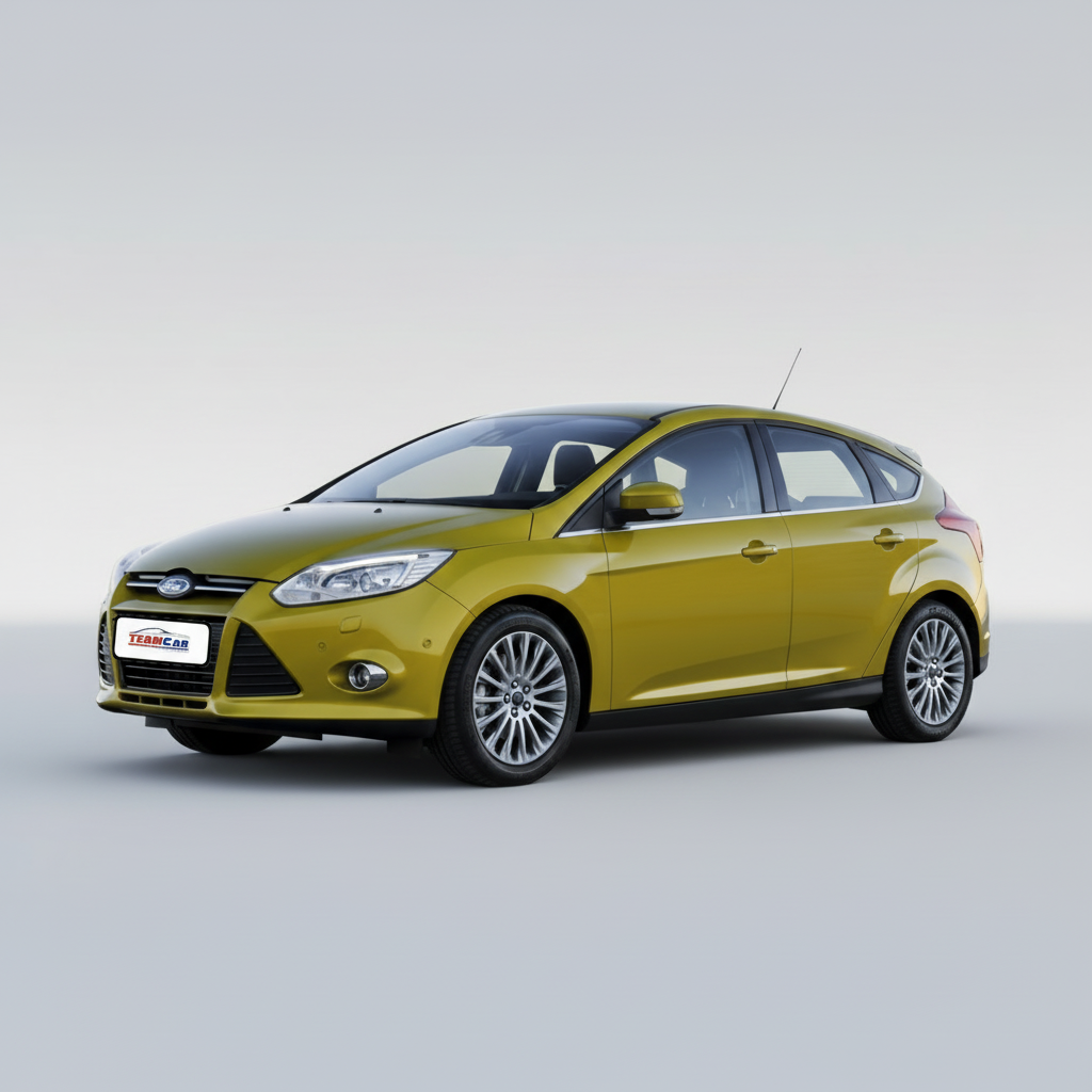 Yellow Ford Focus III Hatchback (2011–2014) on a white background