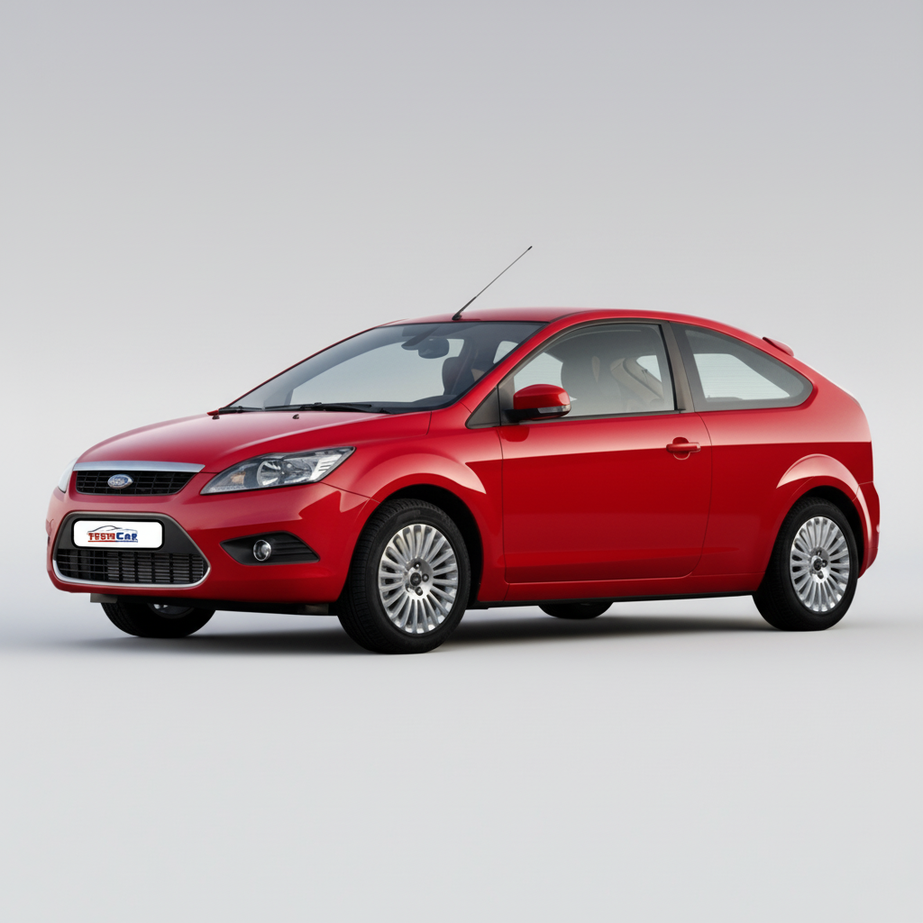 Red Ford Focus II Hatchback 3 usi 2008–2011 on a white background