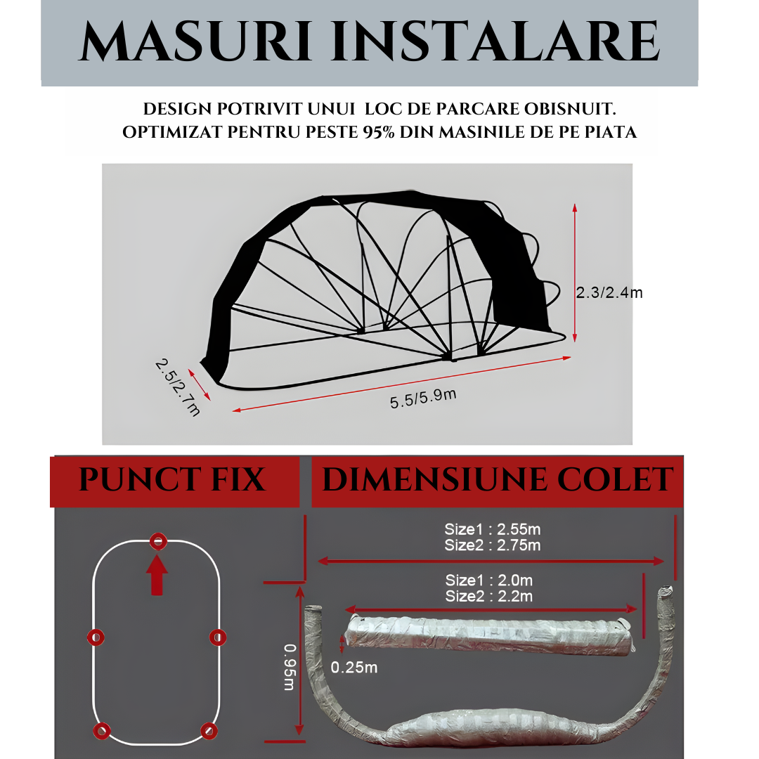 cort auto,dimensiuni de instalare,verificati lungimea autoturismului dumneavoastra