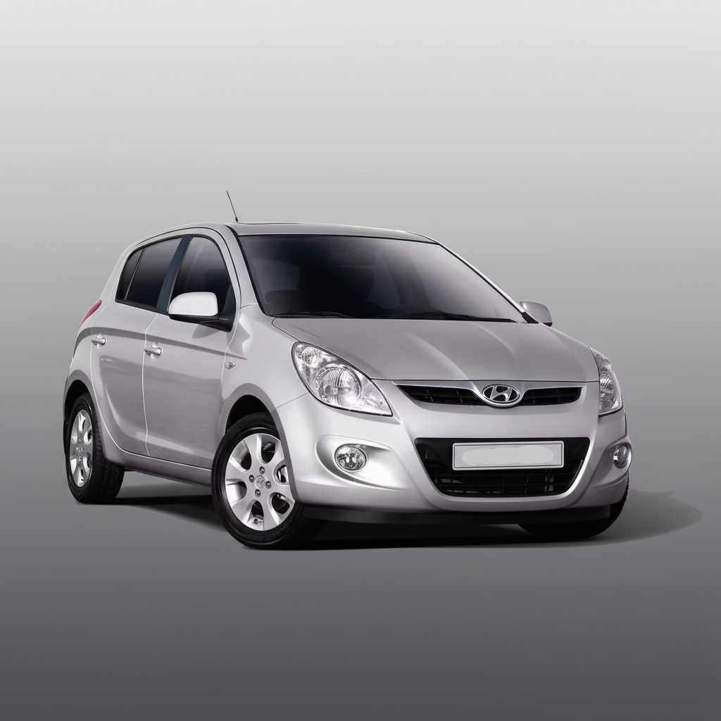 Silver Hyundai i20 car on a white background