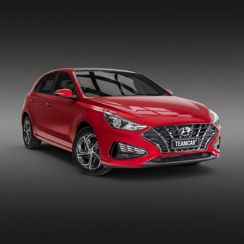 Red Hyundai car on a white background