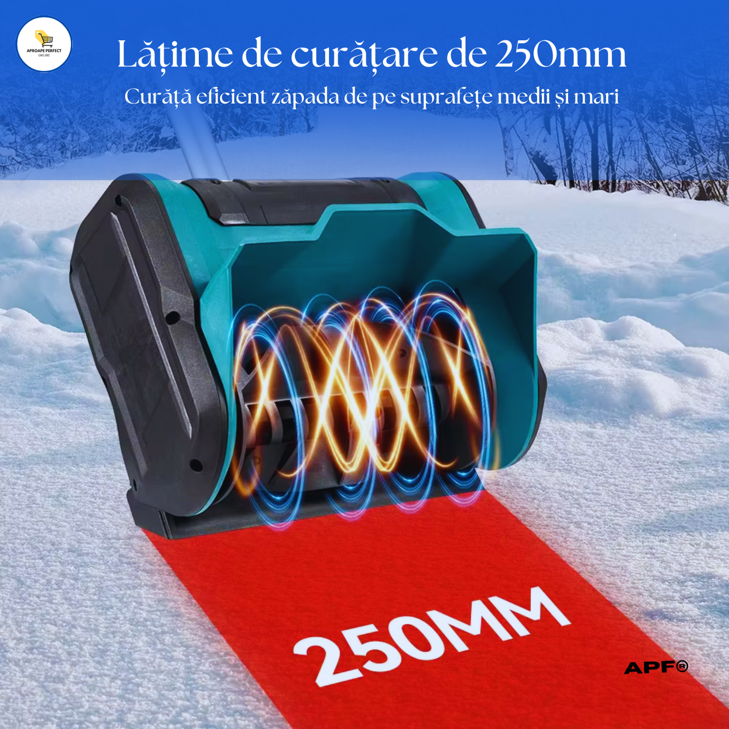 Freza de Zăpadă APF® 2000W, Cordless, Cu 2 Acumulatori  Lățime 250mm