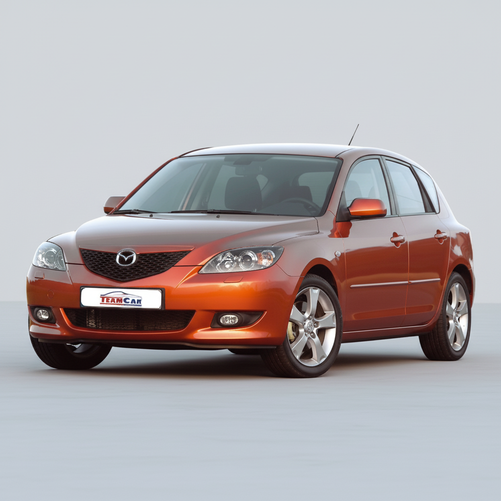 Orange Mazda 3 BK (2003–2009) on a white background