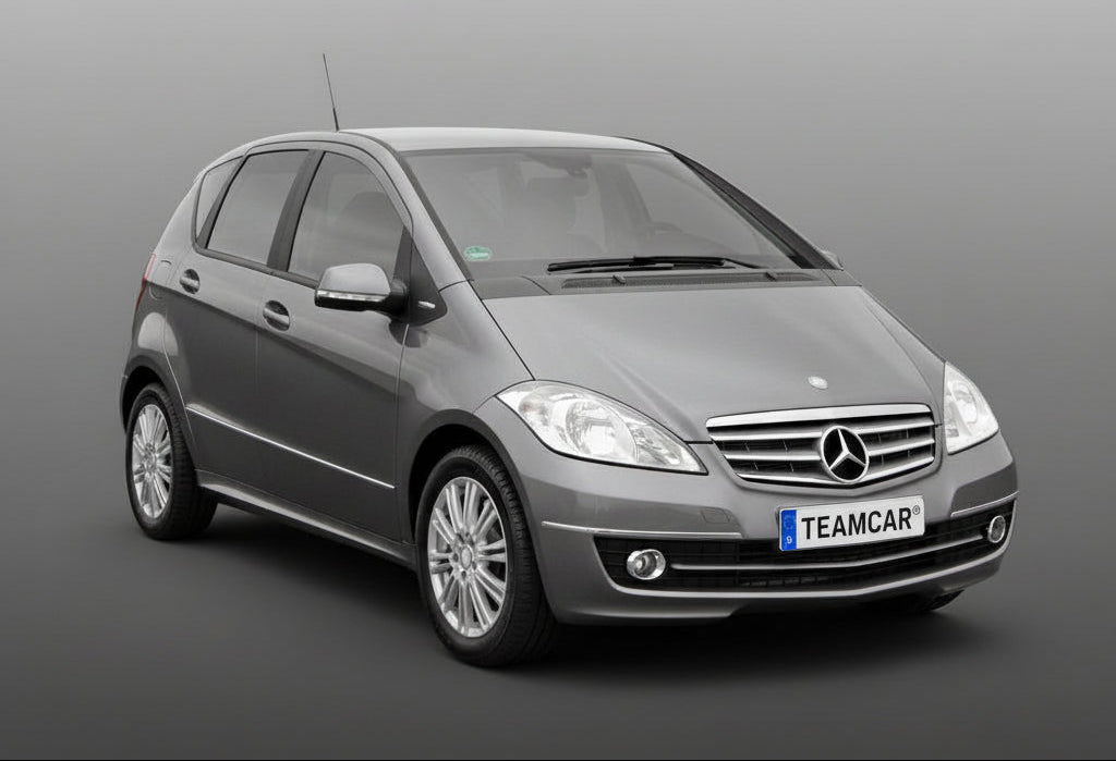 Silver Mercedes-Benz car on a gray background