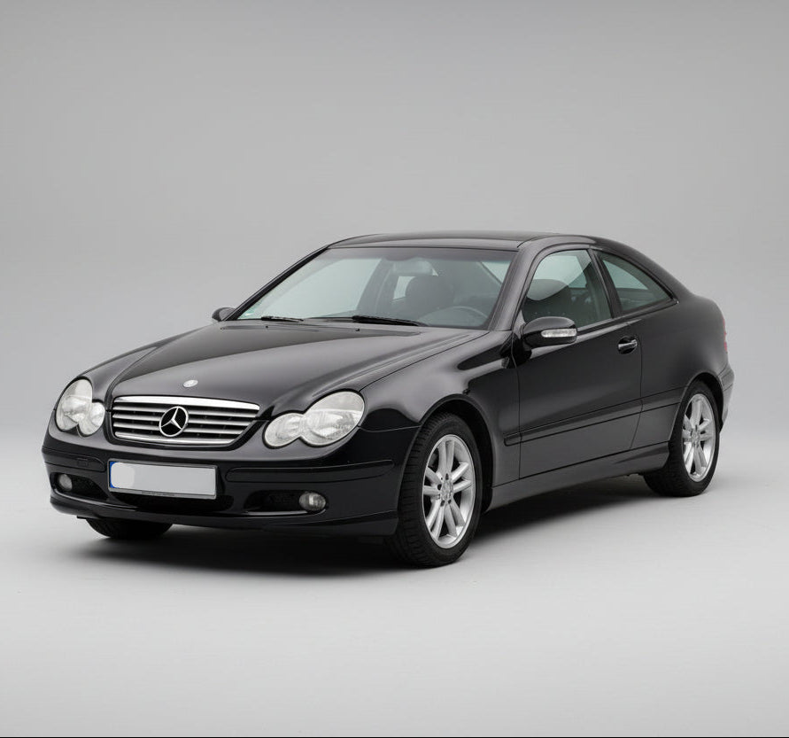 Black Mercedes-Benz car on a gray background