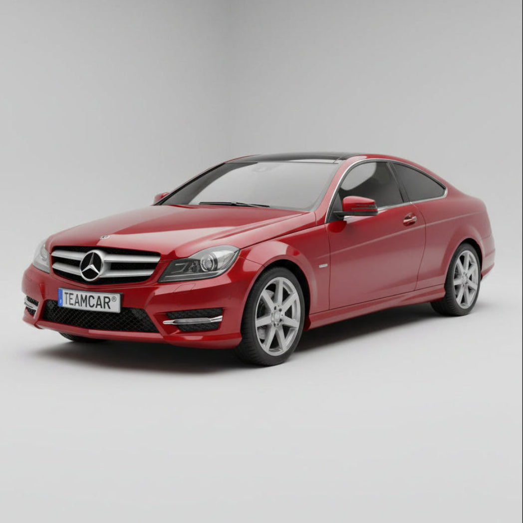 Red Mercedes-Benz car on a gray background