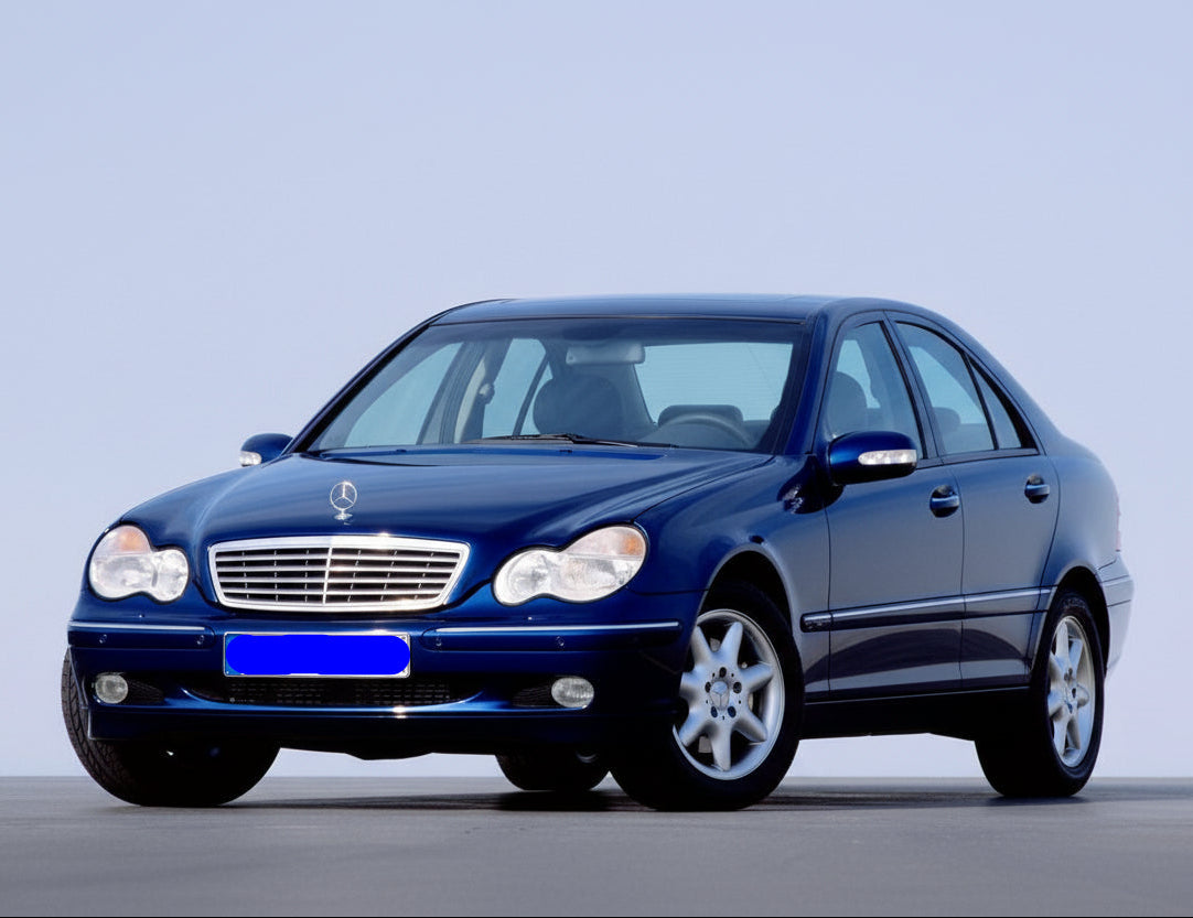 Blue Mercedes-Benz car on a light gray background