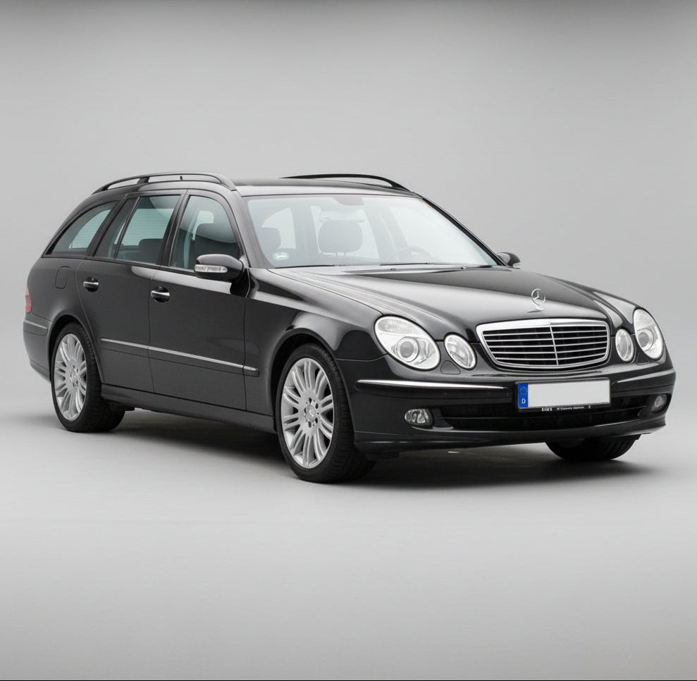 Black Mercedes-Benz car on a gray background